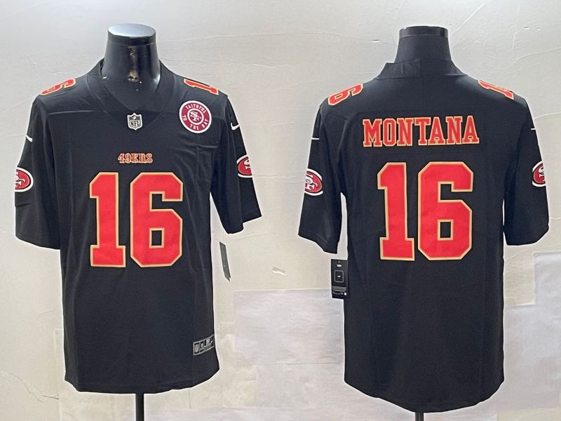 Men San Francisco 49ers #16 Montana Black Second generation 2024 Nike Limited NFL Jersey style 01083